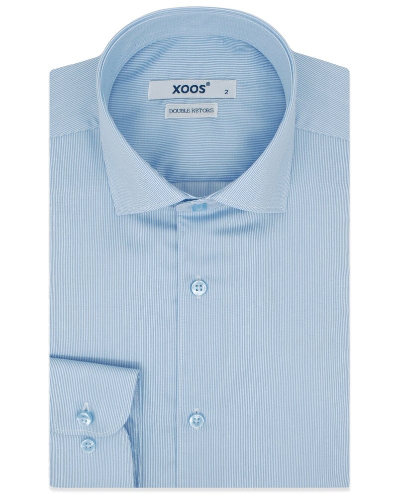 XOOS Chemise homme ciel en coton piqué à très fines rayures (Double Retors)