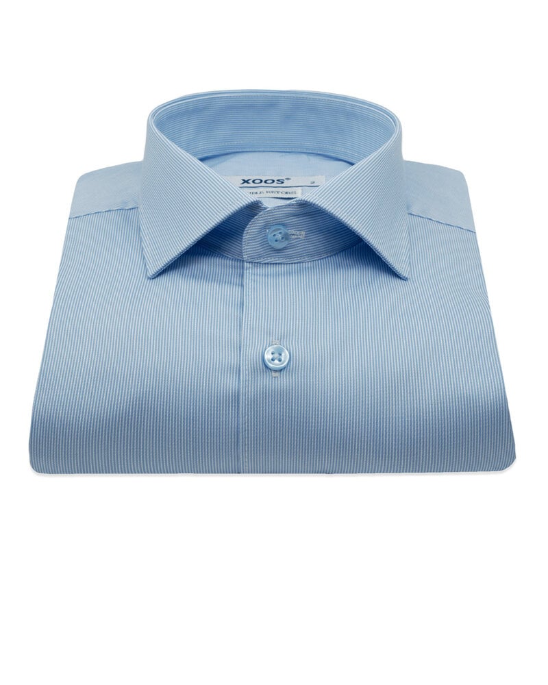 XOOS Chemise homme ciel en coton piqué à très fines rayures (Double Retors)