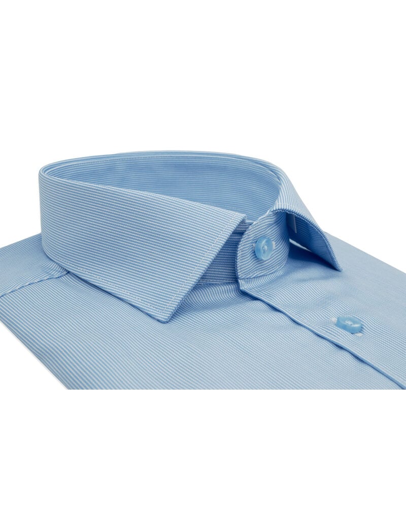 XOOS Men’s sky blue cotton piqué shirt with fine stripes (Double Twisted)