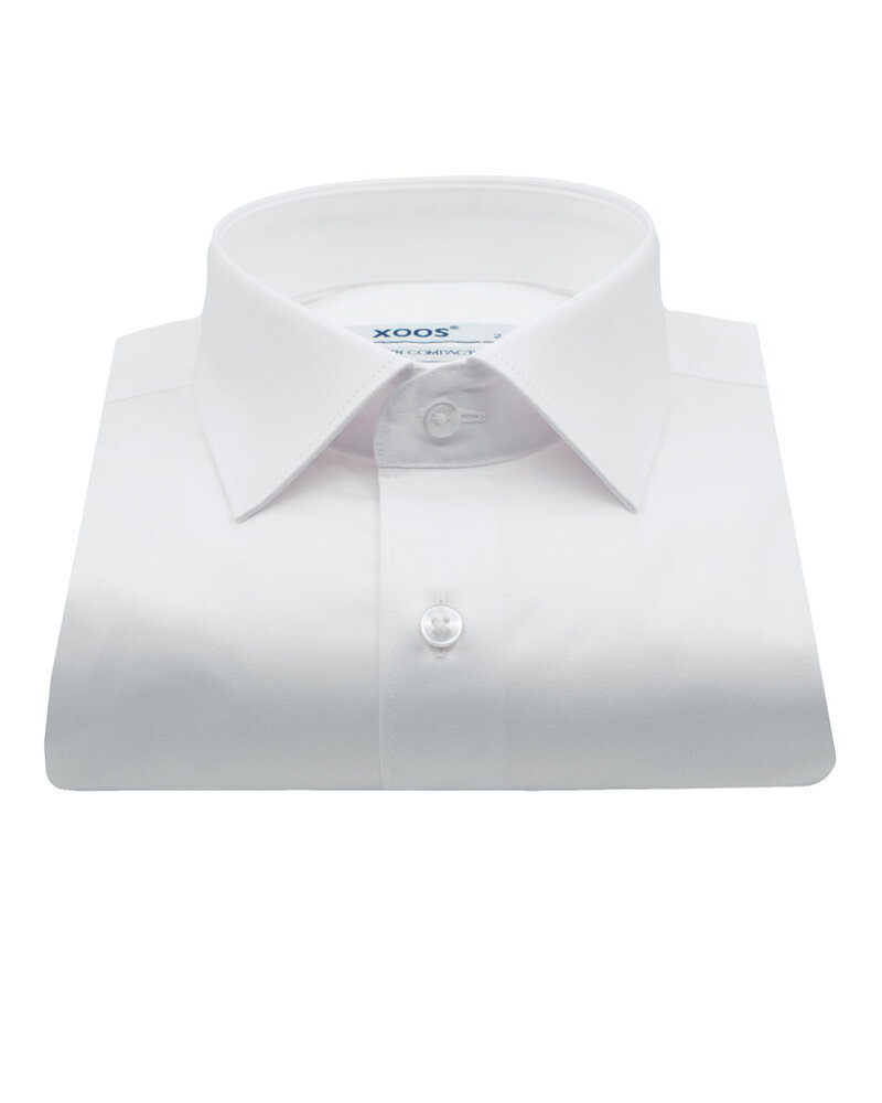 XOOS Men’s white satin cotton shirt with French collar (Double Twisted)