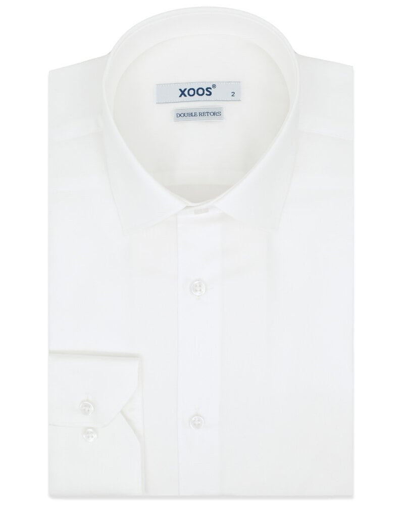 XOOS Chemise homme blanche en Twill à col Français (Double Retors)