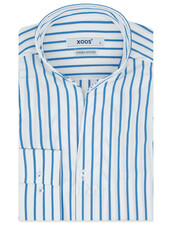XOOS Men’s white shirt with blue stripes and Straight open collar (Double Twisted)