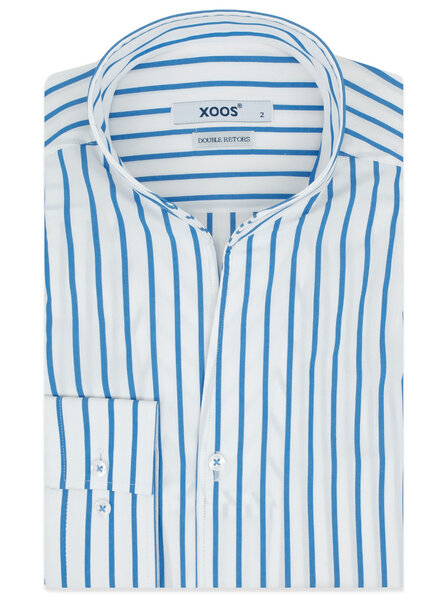 XOOS Men’s white shirt with blue stripes and Straight open collar (Double Twisted)