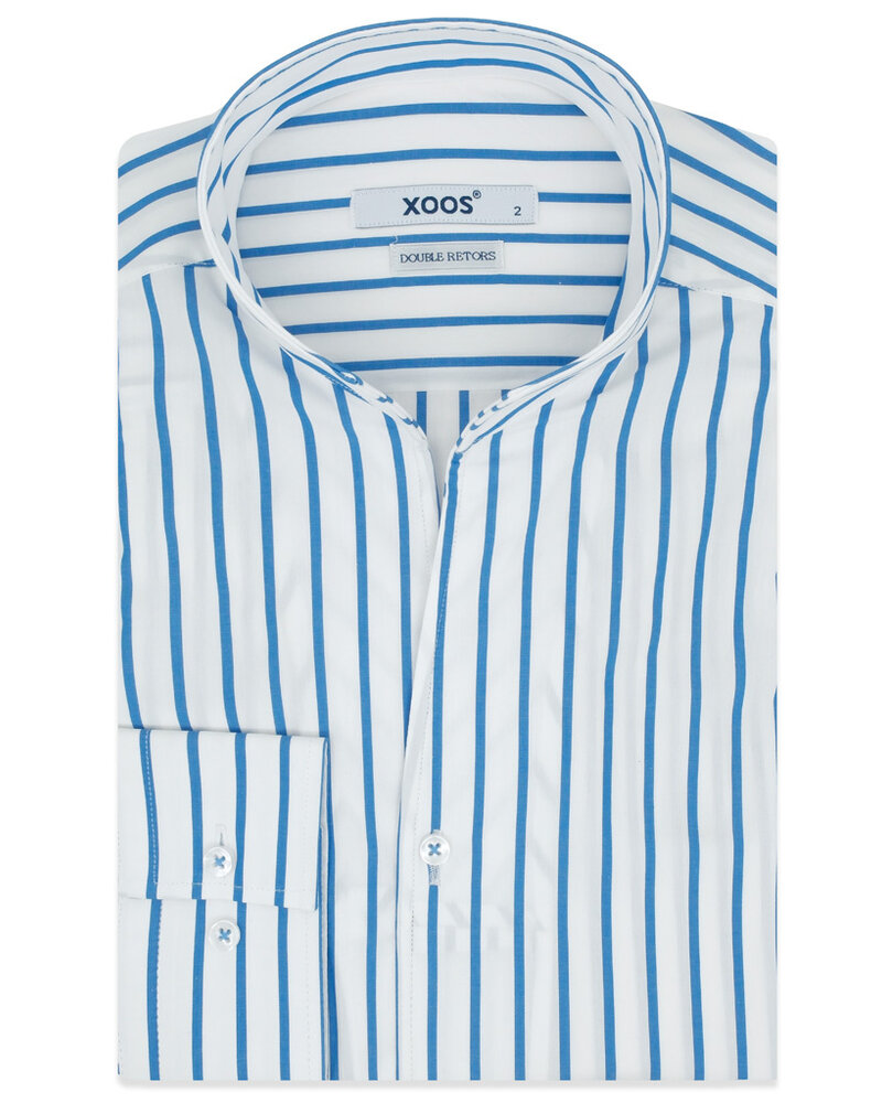 XOOS Men’s white shirt with blue stripes and Straight open collar (Double Twisted)