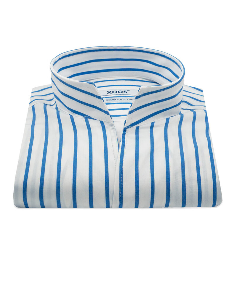 XOOS Men’s white shirt with blue stripes and Straight open collar (Double Twisted)