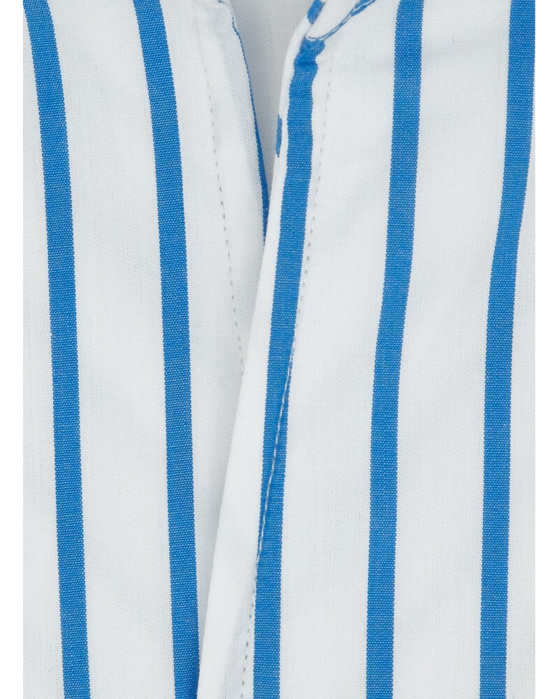 XOOS Chemise homme blanche à rayures bleues et col droit ouvert (Double Retors)