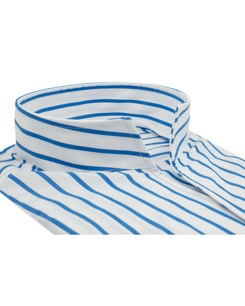 XOOS Men’s white shirt with blue stripes and Straight open collar (Double Twisted)