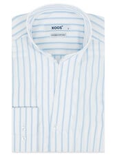 XOOS Chemise homme blanche à rayures ciel et col droit ouvert (Double Retors)