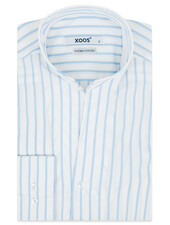 XOOS Men’s white shirt with sky blue stripes and straight open collar (Double Twisted)
