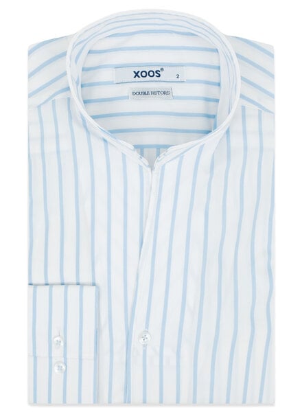 XOOS Chemise homme blanche à rayures ciel et col droit ouvert (Double Retors)