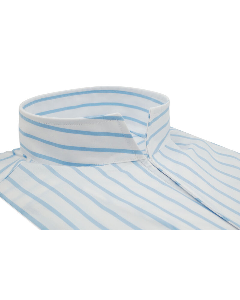XOOS Men’s white shirt with sky blue stripes and straight open collar (Double Twisted)