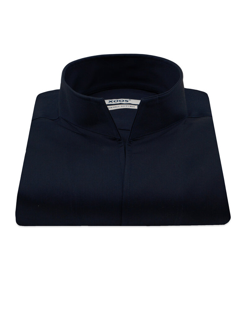 XOOS Men’s navy twill shirt with straight open collar (Double Twisted)