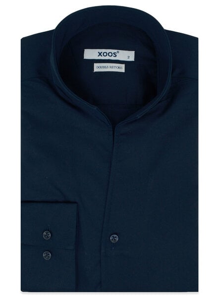 XOOS Chemise homme en Twill marine et col droit ouvert (Double Retors)