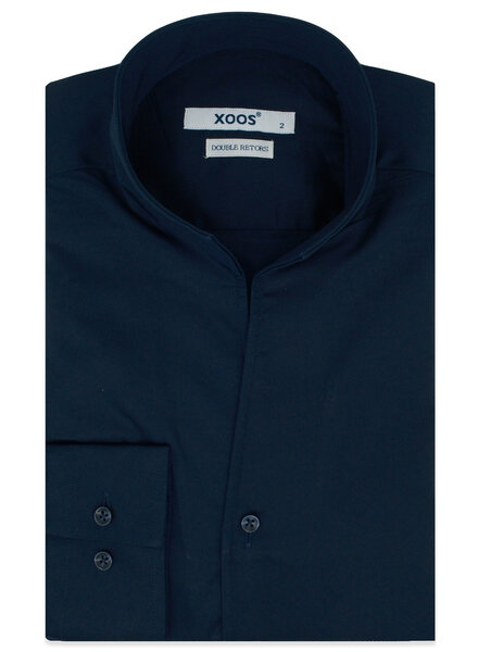 XOOS Men’s navy twill shirt with straight open collar (Double Twisted)
