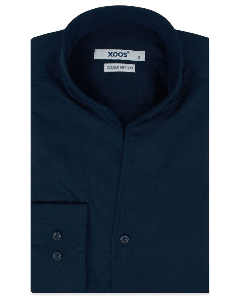 XOOS Chemise homme en Twill marine et col droit ouvert (Double Retors)