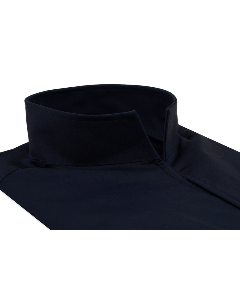 XOOS Men’s navy twill shirt with straight open collar (Double Twisted)