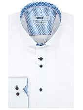 XOOS Chemise homme blanche à double boutonnage pectorale et doublure bleue et imprimé