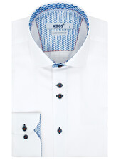 XOOS Men’s white shirt with double chest buttons, blue lining and print