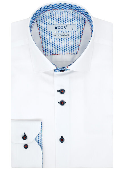 XOOS Chemise homme blanche à double boutonnage pectorale et doublure bleue et imprimé