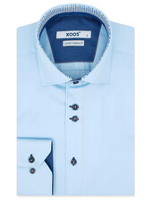 XOOS Men’s blue shirt with double chest buttons, indigo lining and print
