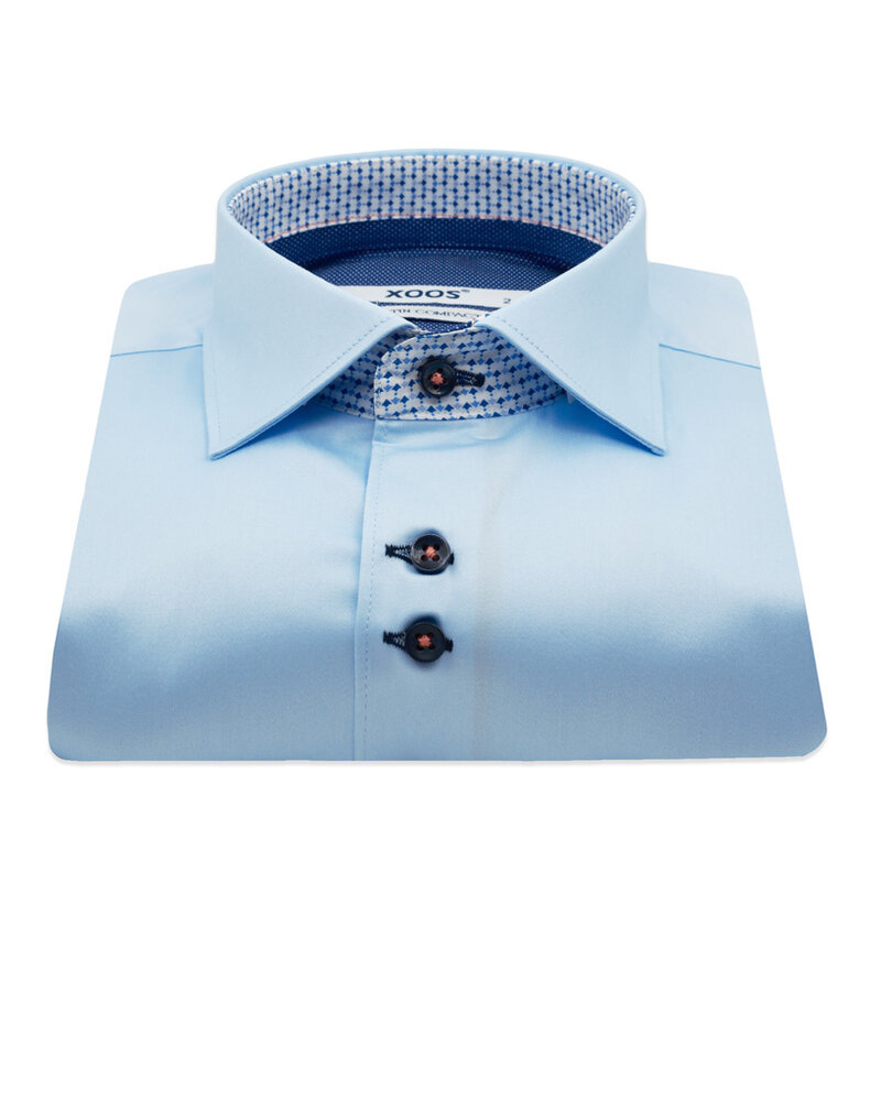 XOOS Men’s blue shirt with double chest buttons, indigo lining and print