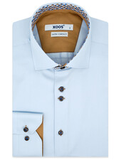 XOOS Men’s sky blue shirt with double chest buttons, mustard lining and print