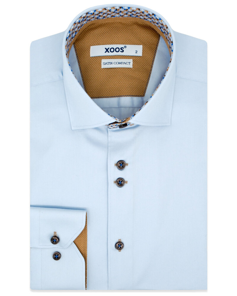 XOOS Men’s sky blue shirt with double chest buttons, mustard lining and print