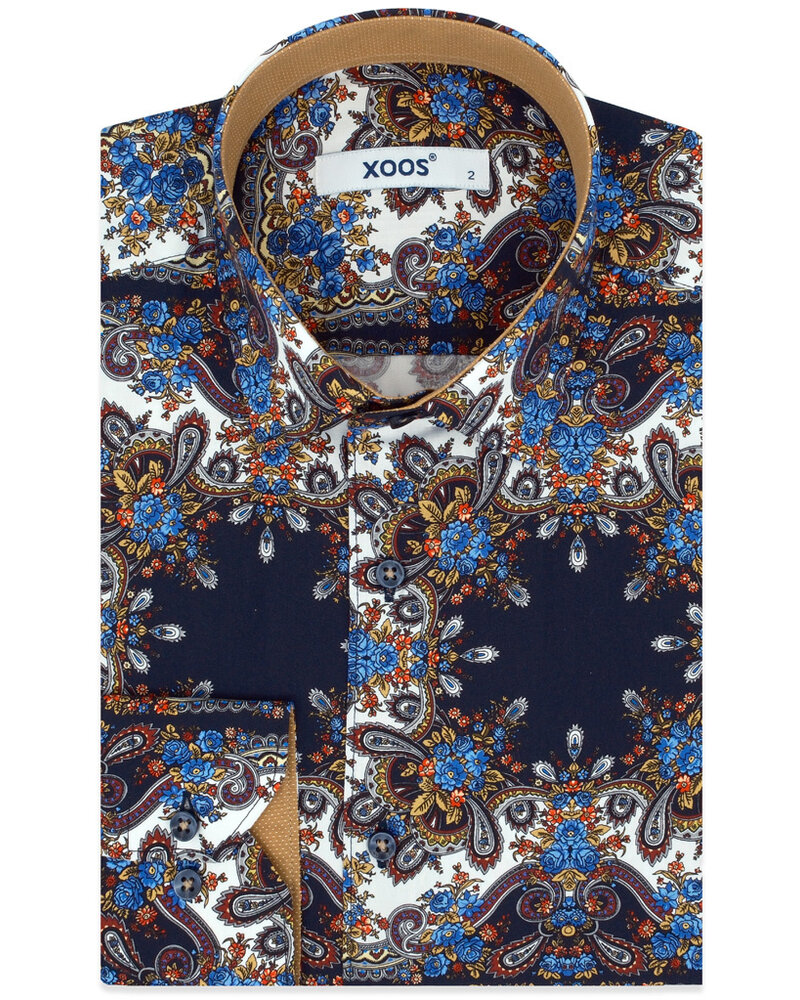 XOOS Men’s shirt with mustard and navy bohemian print