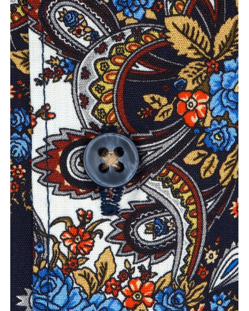 XOOS Chemise homme à imprimé bohème moutarde et marine