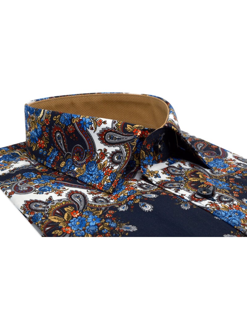 XOOS Chemise homme à imprimé bohème moutarde et marine