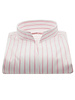 XOOS Women’s white blouse with pink stripes and straight open collar