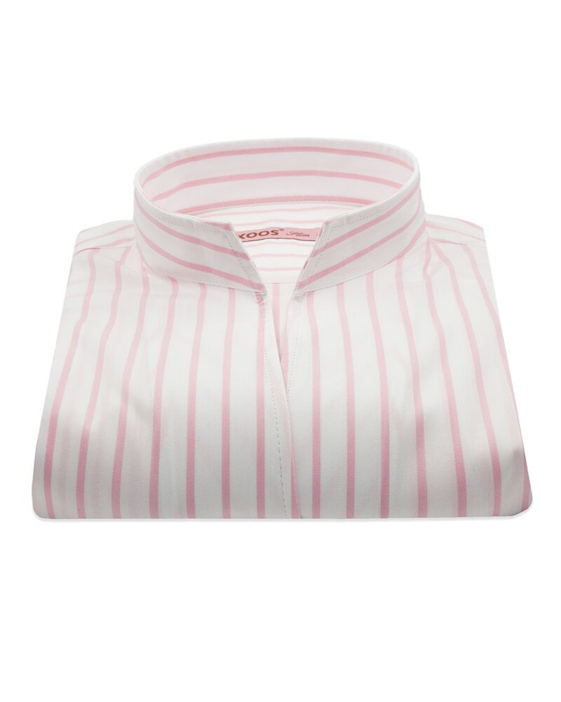 XOOS Chemisier femme blanc à rayures roses et col droit ouvert