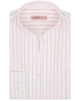 XOOS Chemisier femme blanc à rayures roses et col droit ouvert