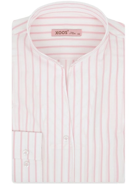 XOOS Women’s white blouse with pink stripes and straight open collar