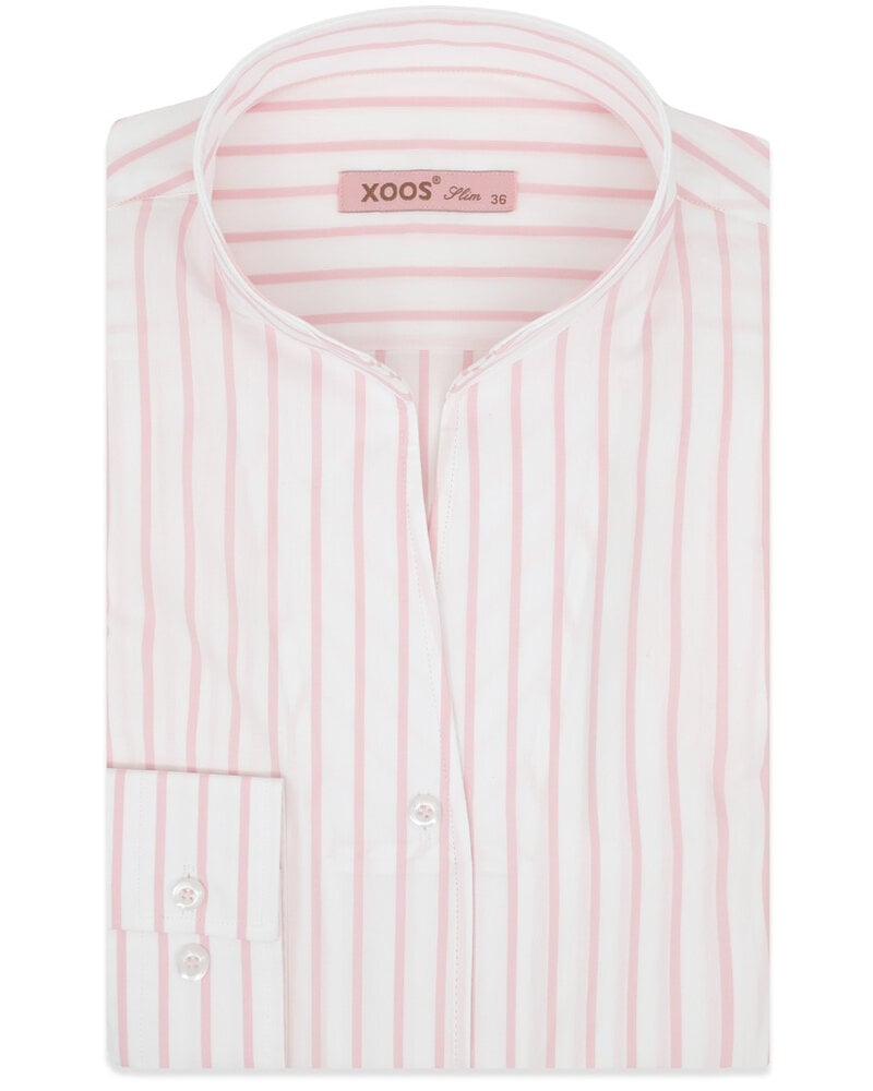 XOOS Women’s white blouse with pink stripes and straight open collar