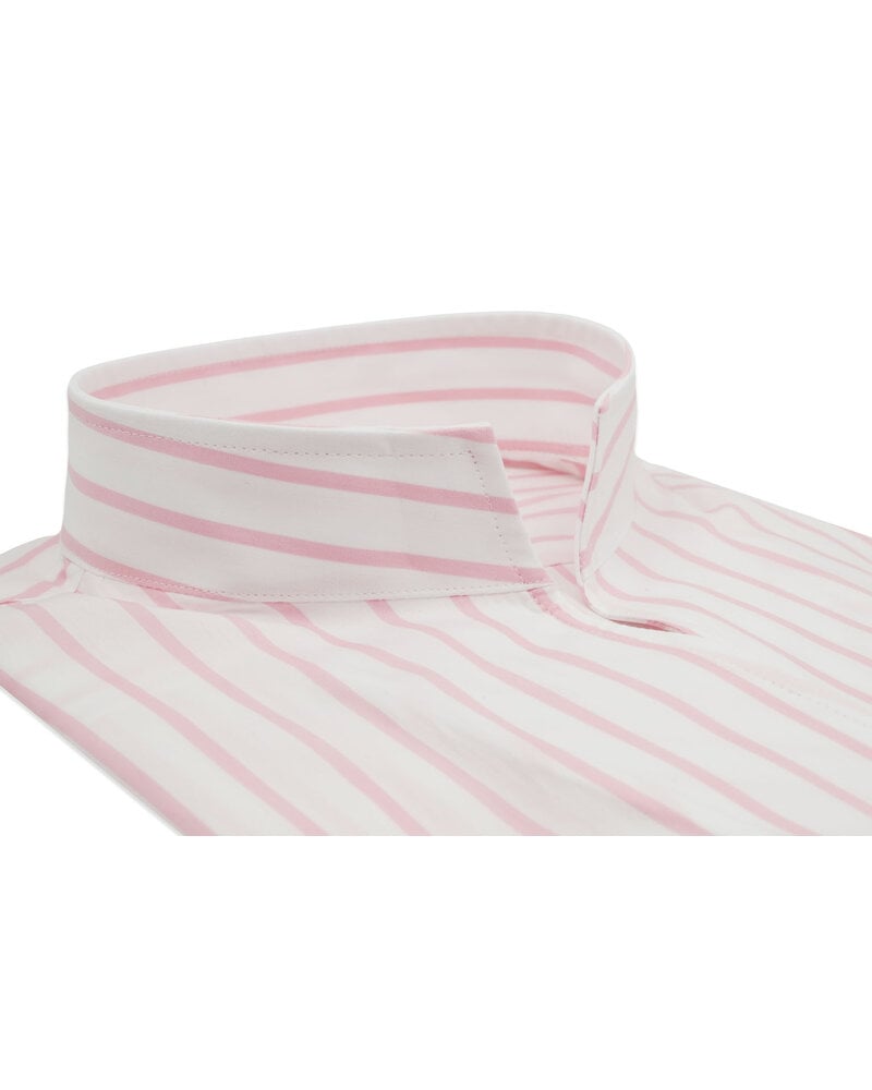XOOS Women’s white blouse with pink stripes and straight open collar