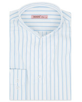 XOOS Women’s white blouse with sky blue stripes and straight open collar