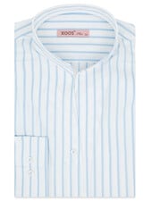 XOOS Women’s white blouse with sky blue stripes and straight open collar