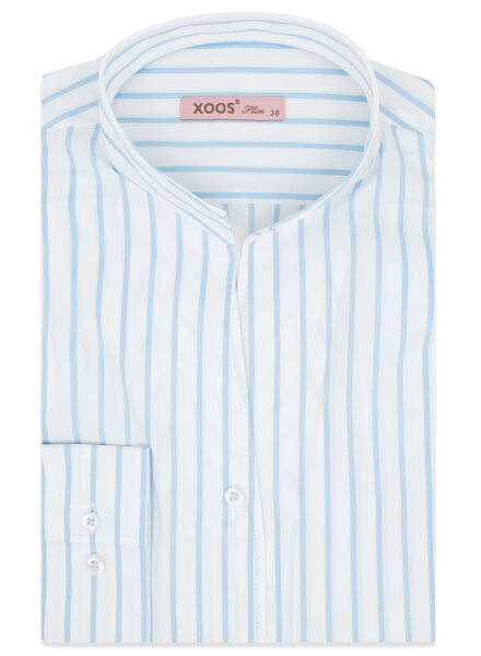 XOOS Chemisier femme blanc à rayures ciel et col droit ouvert