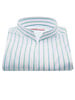XOOS Women’s white blouse with sky blue stripes and straight open collar