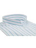 XOOS Women’s white blouse with sky blue stripes and straight open collar