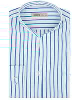 XOOS Chemisier femme blanc à rayures bleues et col droit ouvert