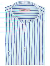 XOOS Chemisier femme blanc à rayures bleues et col droit ouvert