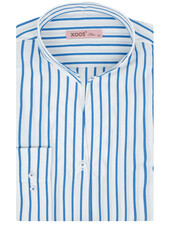 XOOS Women’s white blouse with blue stripes and straight open collar