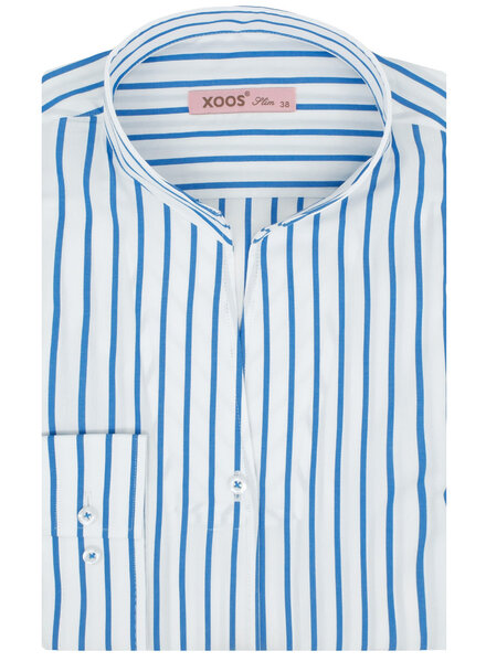XOOS Women’s white blouse with blue stripes and straight open collar