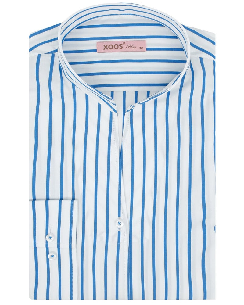 XOOS Chemisier femme blanc à rayures bleues et col droit ouvert