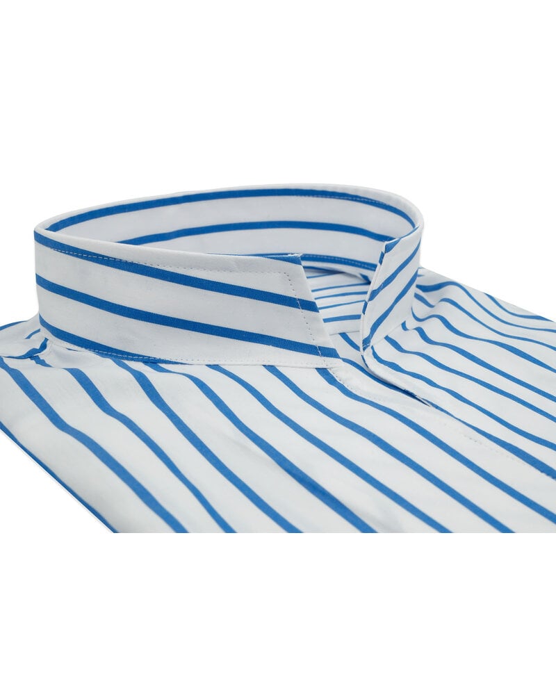 XOOS Chemisier femme blanc à rayures bleues et col droit ouvert