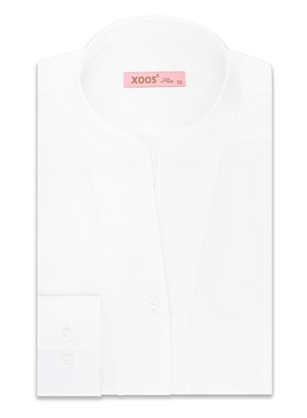 XOOS Women’s white twill blouse with straight open collar