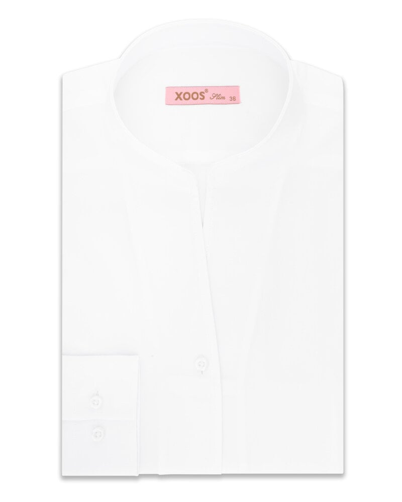 XOOS Chemisier femme en Twill blanc à col droit ouvert