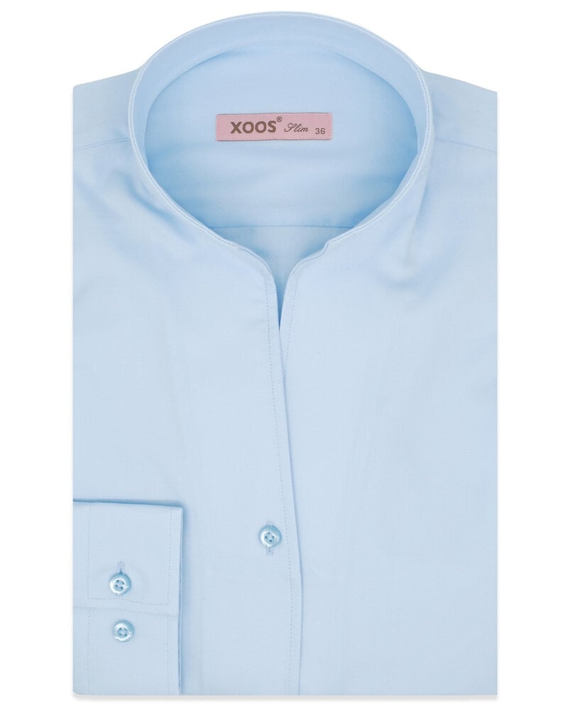 XOOS Women’s sky blue twill blouse with straight open collar